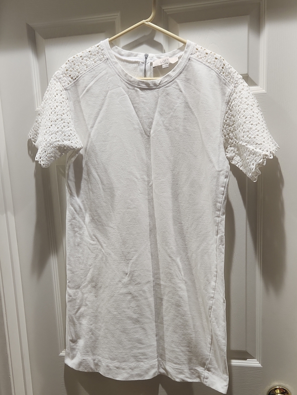LOFT White Crochet-Trim Short Sleeve Tee Dress